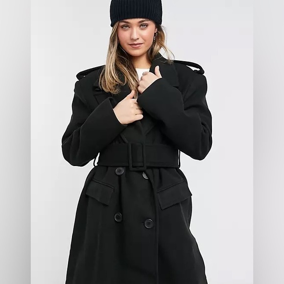 ASOS Design luxe belted coat in black sz 6 US - Picture 7 of 11